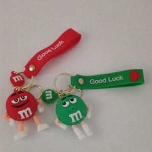 M&M'S Red and Green Good Luck Keychains Bag Charms set of 2